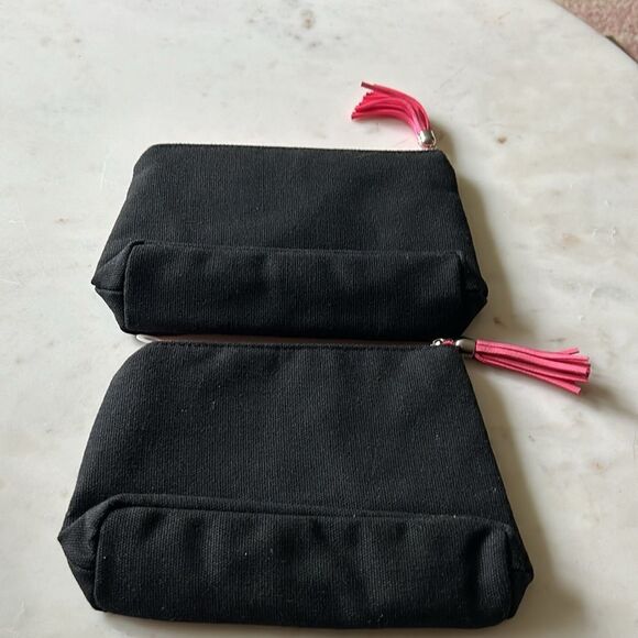 New 2 black canvas pink tassel monogram initial P make up travel bags - Picture 3 of 4